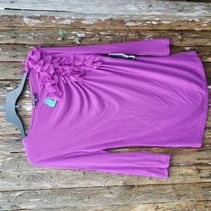 NWT Anne Klein Large Soft Purple Scoop Neck Fabric Flower Petal Decorated top
